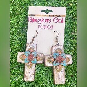 Handmade Rustic Cross Clay Earrings – Western Boho